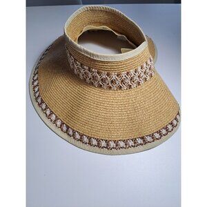 Amiani Women's Straw Visor Hat Wide Brim Adjustable One Size Jute Beige Summer